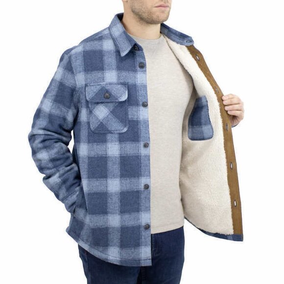 New Jachs New York Wool Blend Jacket Men's Size M Blue Plaid Sherpa Lined Ragged - Picture 13 of 14